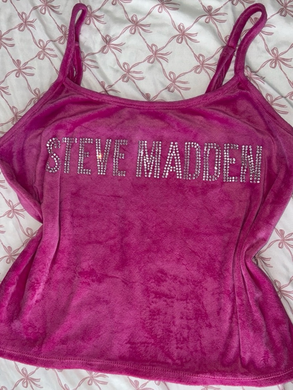 Steve Madden Fuchsia Velvet Rhinestone Logo Cami